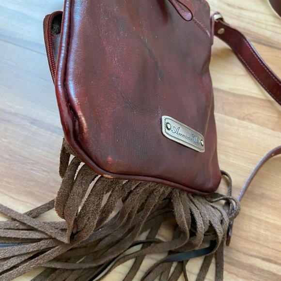 American West Leather Crossbody Handbag Fringe Western Burgundy Studded - Picture 10 of 12